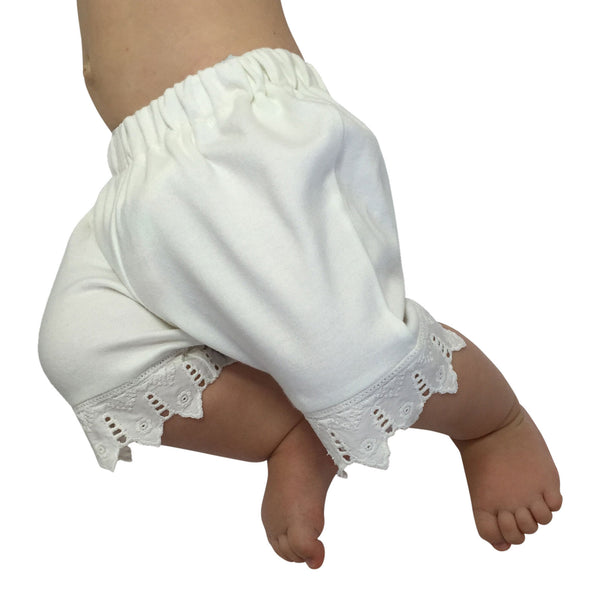 Organic Infant and Toddler White Lace Bloomer