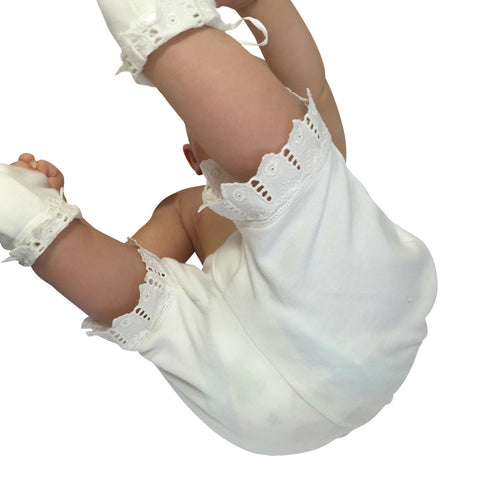 Victorian Organics White Cotton Lace Baby Bloomer Diaper Cover