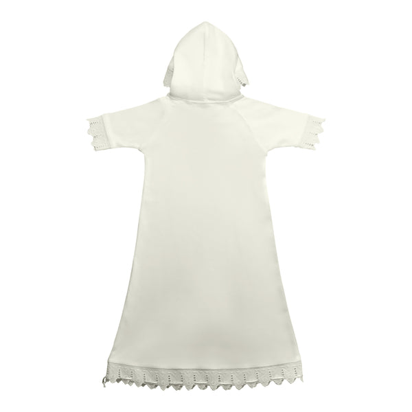 Baby Bunting Hoodie Gown - White Organic Cotton Lace Baby Gift