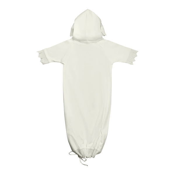 Baby Bunting Hoodie Gown - White Organic Cotton Lace Baby Gift