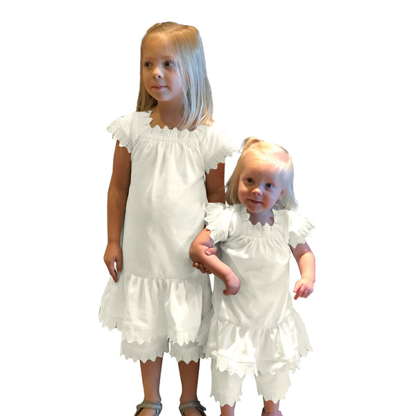 Victorian Organics White Lace Dress and Bloomer Sister Set Photo Prop