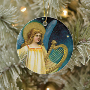 Vintage Style Christmas Tree Ornament - Angel in the Night With Harp
