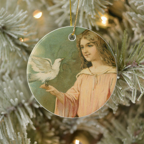 Vintage Style Collectible Art Ornament - Angelic Woman with Dove