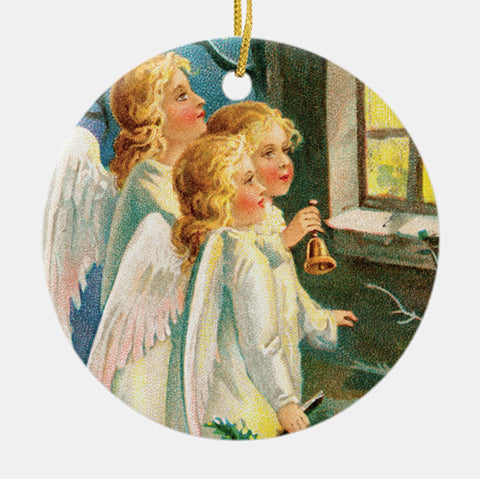 Vintage Style Collectible Christmas Tree Ornament - Angels at Window