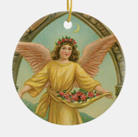 Vintage Style Home Decor Holiday Tree Ornament - Angel Scattering Roses