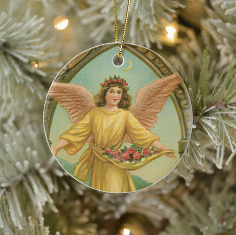 Vintage Style Home Decor Holiday Tree Ornament - Angel Scattering Roses