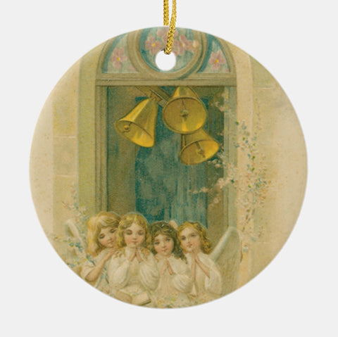 Vintage Style Home Decor Holiday Tree Ornament - Angels Praying Under Bells