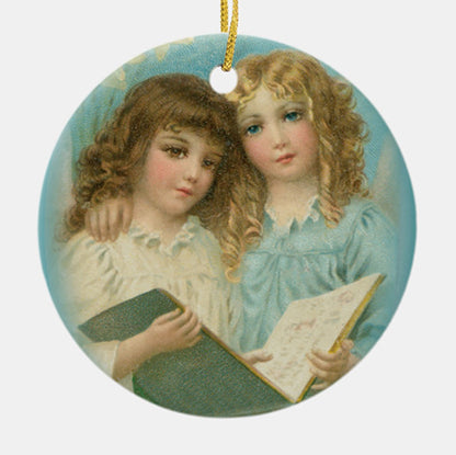 Vintage Style Home Decor Keepsake Ornament - Angels with Book