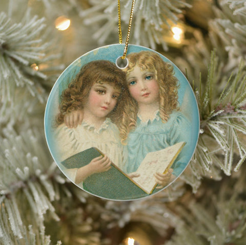 Vintage Style Home Decor Keepsake Ornament - Angels with Book