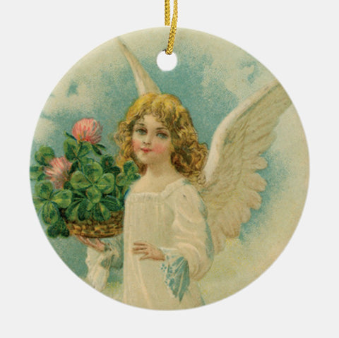 Vintage Style Home Decor Ornament - Angel With Four Leaf Clover