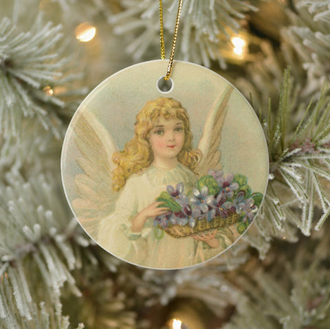 Vintage Style Home Decor Ornament - Angel With Purple Flower Basket