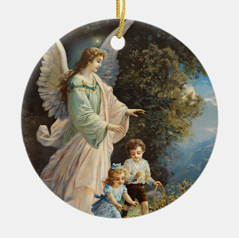 Vintage Style Keepsake Art Ornament - Guardian Angel With Children