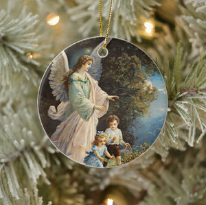 Vintage Style Keepsake Art Ornament - Guardian Angel With Children
