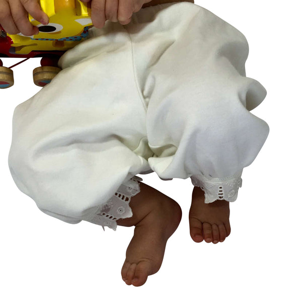 Victorian Baby Pantaloon - White Lace Organic Cotton Long Pant